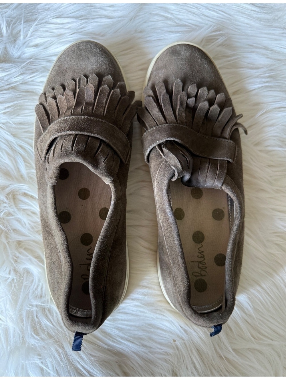 Boden Women's Suede Fringe Slip-On Shoes Size 40